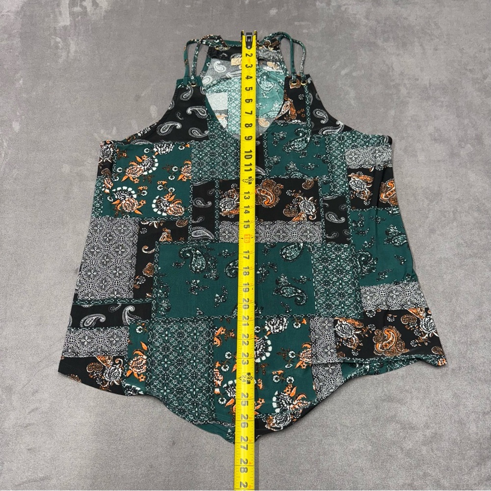 Lavish Green Black Patchwork paisley  print handkerchief hem cami Tank Top XL - Picture 5 of 8